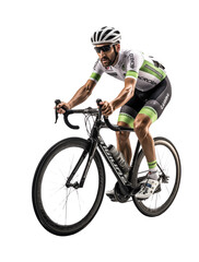 Fototapeta premium Racing cyclist showing speed and control on a transparent background. Generative AI