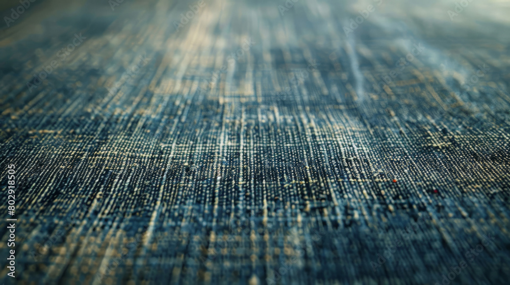 Poster detailed image capturing the texture of blue denim with a focus on the fabric weave