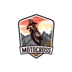 Motocross Jump Logo design Illustration. Moto Track Logo Inspiration Vector