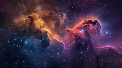 Vibrant and colorful depiction of a nebula with spectacular cosmic clouds and stars