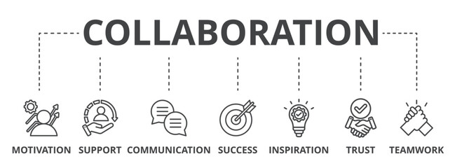 Collaboration concept icon illustration contain motivation, support, communication, success, inspiration, trust and teamwork.