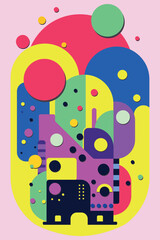 trendy bright color background with geometric shapes and figures