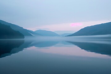 Serene lake reflecting the subtle glow of dawn