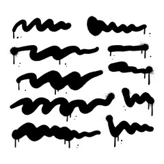 Urban pencil curly lines and squiggles set. Scribble spray paint strokes collection. Hand drawn street art marker lines with rough edges. Grunge smears and strikethrough. Isolated Vector Simple shapes