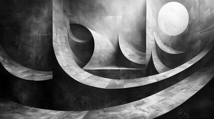 an abstract geometric pencil drawing background, complex arrangement of geometric shapes, creating a dramatic and mysterious atmosphere