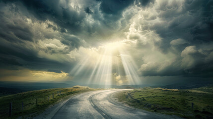 Serene Winding Road Landscape View., the Ascension of Christ, the ascension of Jesus into heaven, a...