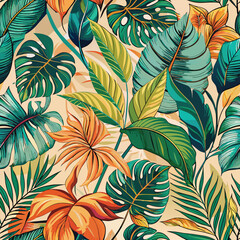 Seamless Vector, Tropical Leaf Wallpaper.