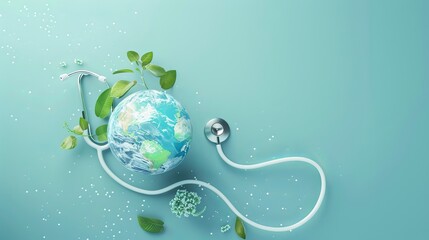 3D background illustrating the concept of World Health Day, featuring text design alongside a doctor's stethoscope.