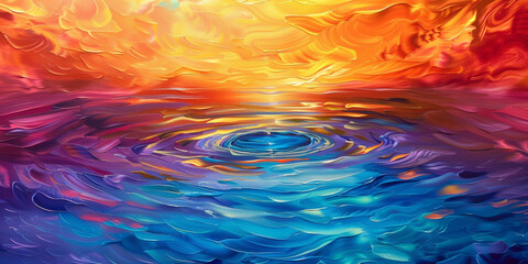 A symphony of vivid hues bursts forth from the depths, casting ripples of color across the serene...