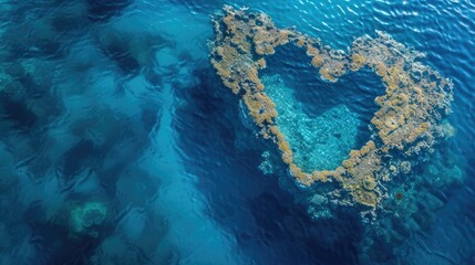 An aerial view of a small island surrounded by electric blue waters, perfect for marine biology research. The underwater world is a captivating circle of life AIG50