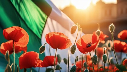 Liberation's Bloom: Red Poppies and Italy Flag
