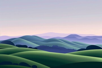 Simplified depiction of rolling hills at twilight