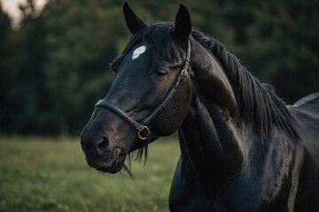 Obraz premium Beautiful black horse playing on the field