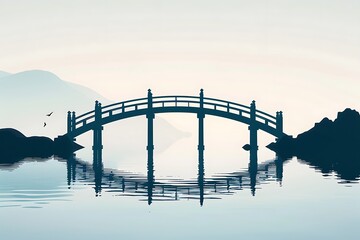 Simplistic depiction of a bridge over calm waters