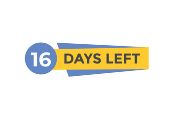 16 days to go countdown template. 16 day Countdown left days banner design. 16 Days left countdown timer
