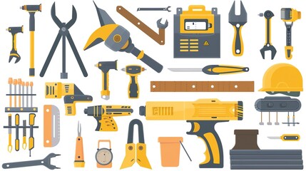 Construction Tools and Equipment: Visuals of hand tools, power tools, and construction equipment in use. 
