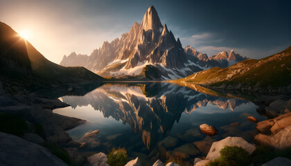 Golden Hour Reflections: Mirror-Like Waters Amidst Rugged Peaks