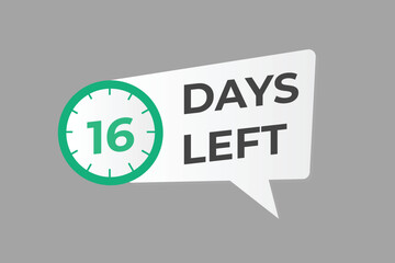 16 days to go countdown template. 16 day Countdown left days banner design. 16 Days left countdown timer
