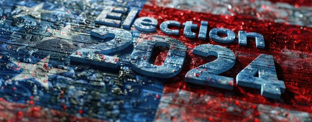 Obraz premium Presidential Election 2024 text on white paper over the American Flag. Politics and voting conceptual.