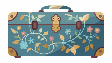 A worn canvas steamer trunk with delicate handpainted floral designs.. Vector illustration