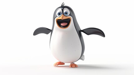 3d penguin cartoon on a white background
