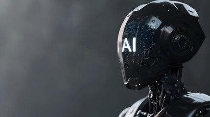 Fototapeta premium AI in Action: Futuristic Robot with Holographic AI Display