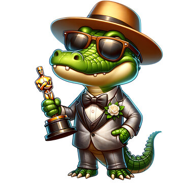 recommend clip art: Cartoon illustration ( PNG 300 dpi ) , Crocodile has won an Oscar !