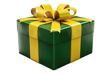 green gift box with yellow ribbon isolated on transparent background