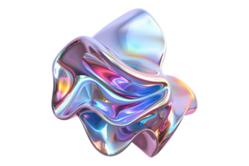 3d holographic flowing shape isolated on transparent background