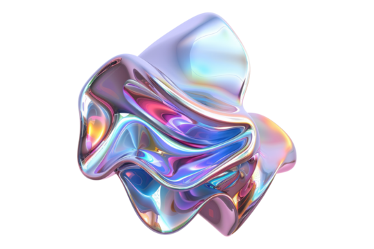 3d holographic flowing shape isolated on transparent background