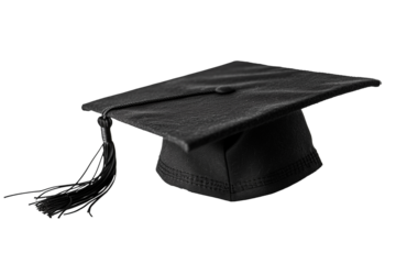 Black college hat isolated on a transparent background