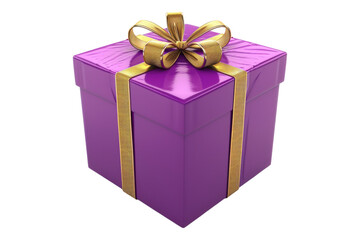 Obraz premium purple gift box with golden ribbon isolated on transparent background