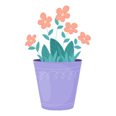 Flower in a pot. Vector illustration in flat cartoon style.