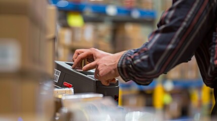 Warehouse Employee Scanning Boxes with Barcode Reader