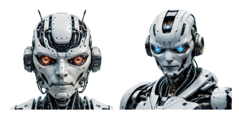 Humanoid cyborg ai robot on transparent background