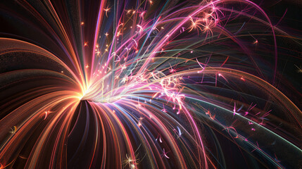 Vivid fractal art depicting an energetic burst of colorful lines and stars