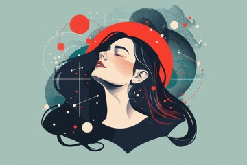 woman and mercury retrograde flat vector illustration. Astrology birth natal chart concept.	