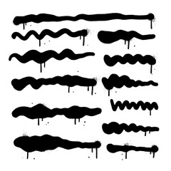 Scribble line set, vector graffiti doodle strokes. Sprayed squiggle lines and strikethrough underlines. Black sketches, scribbles and scratches. Vector grunge texture. Isolated elements