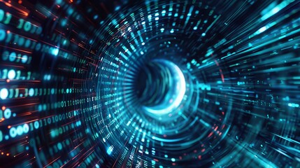 Fototapeta premium High-speed big data flow tunnel, Database funnel information processing, innovative analytics and statistics of encoded data, cyberspace structural black hole tech vector background