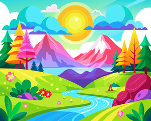 landscape with mountains and rainbow