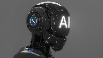 Visionary AI Robot: Futuristic Head Design for the AI Future, grey Background, Grey Background