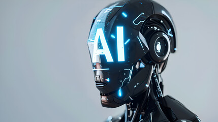 AI Future Unveiled: Robot Head with Advanced Holographic Interface