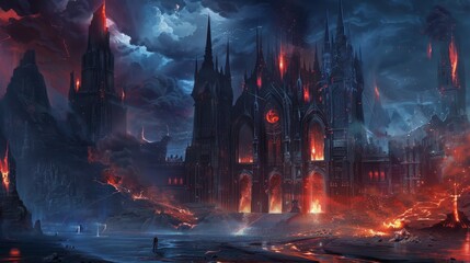 Legendary gates of hell depicted with gothic architecture, a central feature in fantasy games, where brave adventurers face their fate