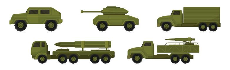 Obraz premium Military Machinery, Transport and Equipment Vector Set