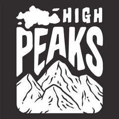 Stylized line art illustration representing high mountain peaks, ideal for themes involving nature, outdoor adventures, hiking, camping, and exploring the beauty of the wilderness