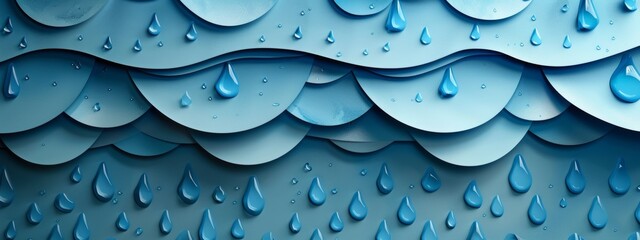 Obraz premium A background of layered paper cutouts depicting raindrops in various shapes and sizes, creating a textured and whimsical feel.