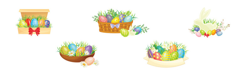 Easter Holiday with Decorative Egg Shell Vector Set
