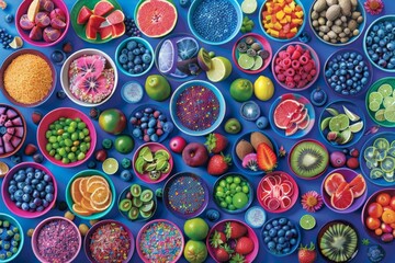 Naklejka premium A vibrant assortment of fruits and spices arranged to celebrate festive flavors.