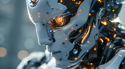 Fototapeta premium AI Robot Phenomenon: Exploring AI Future with a Holographic Head