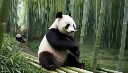 a giant panda exploring a bamboo forest upscaled 6